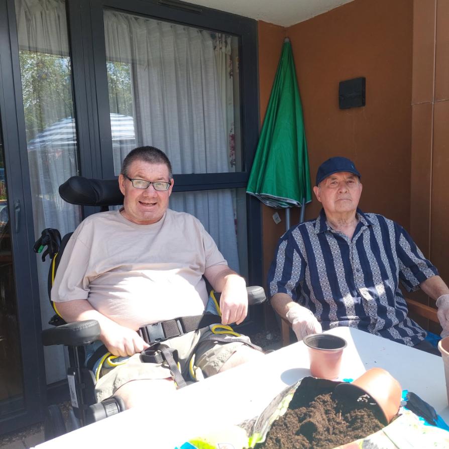 men sat outside